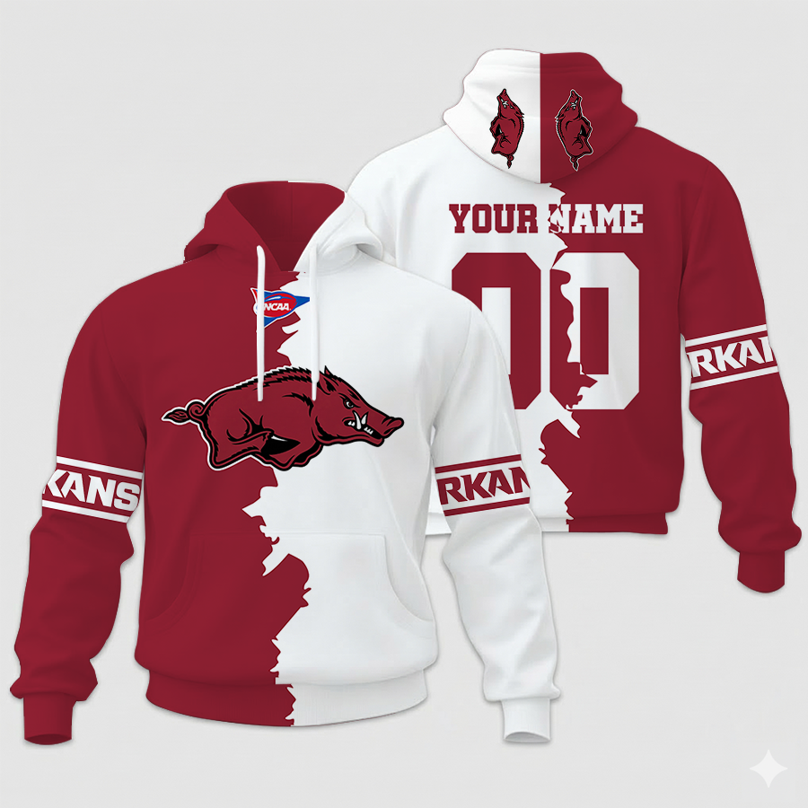 Customized NCAA Razorbacks Unisex Hoodie and Zip Hoodie for Fans and Alumni
