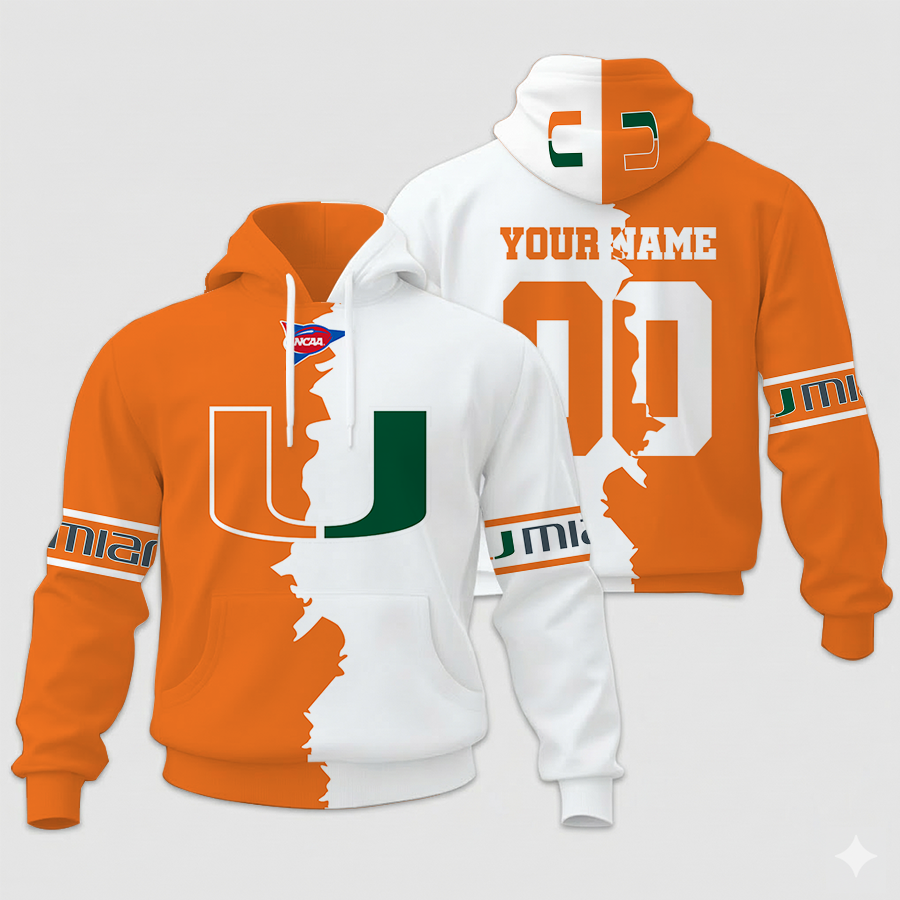 Customized NCAA Miami Hurricanes Unisex Hoodie and Zip Hoodie for Fans and Alumni