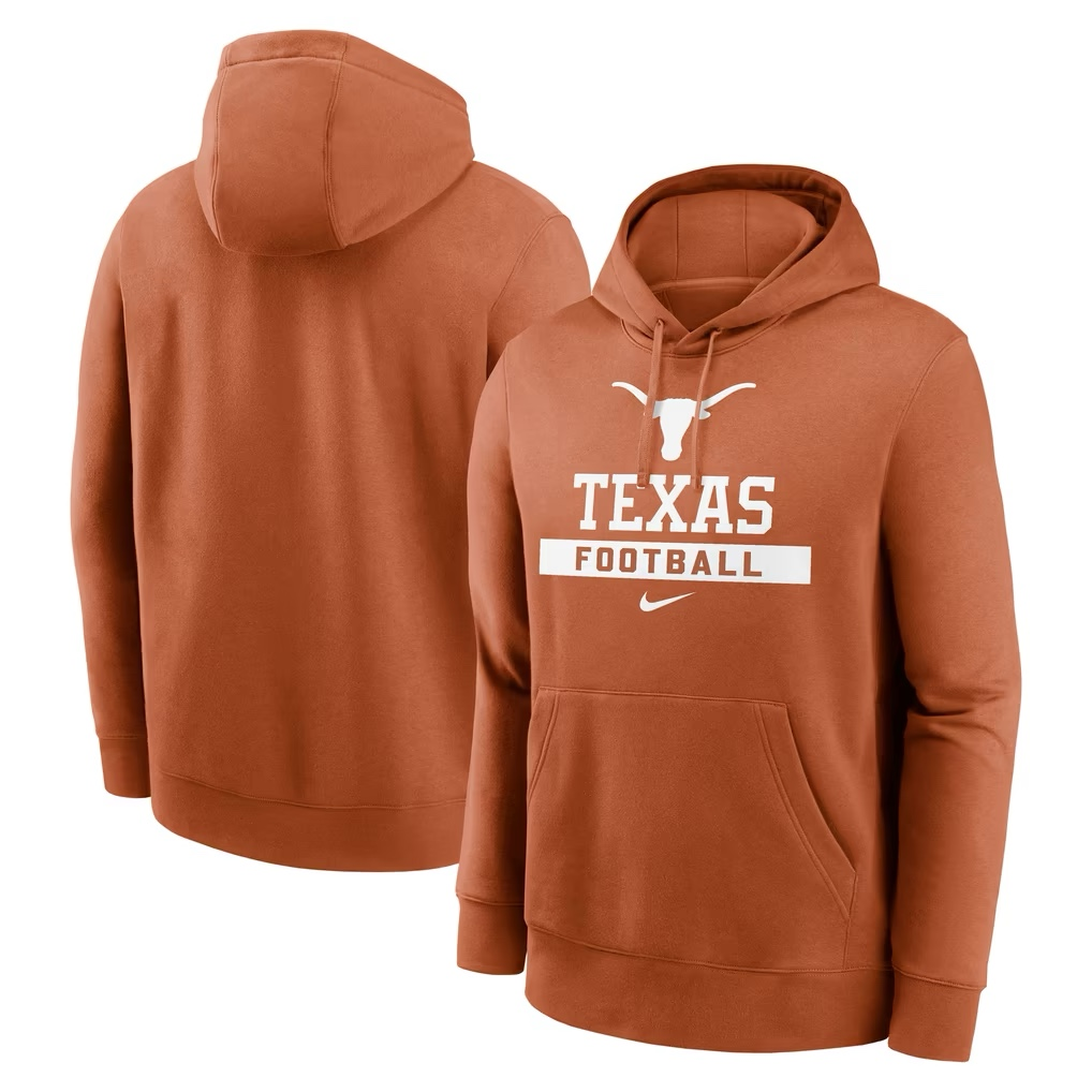 Texas Longhorns Nike Football Stack Club Fleece Pullover Hoodie - Texas Orange