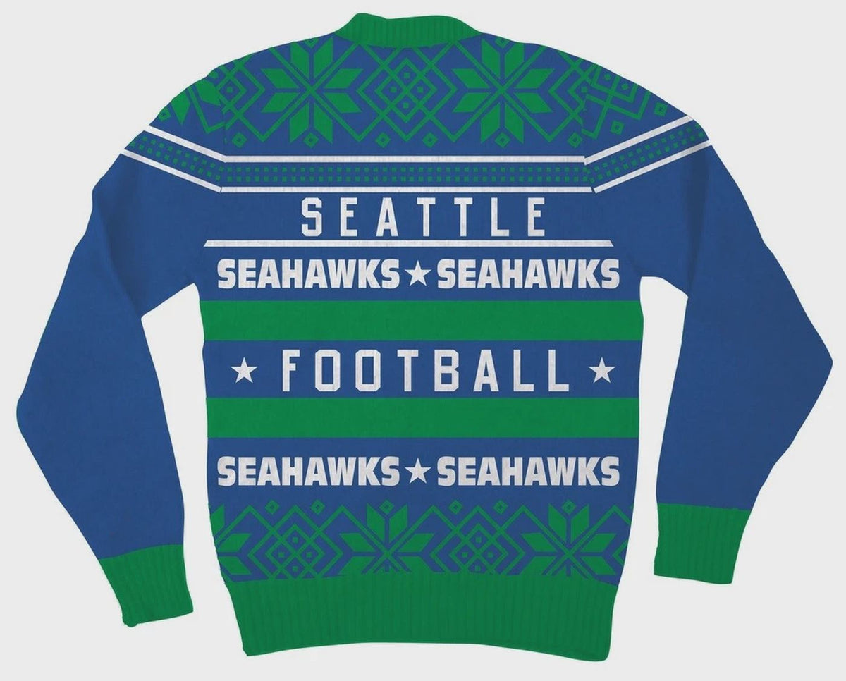 Adult Mens Seattle Seahawks Blue Football Ugly Christmas Sweater Halloween S-3XL