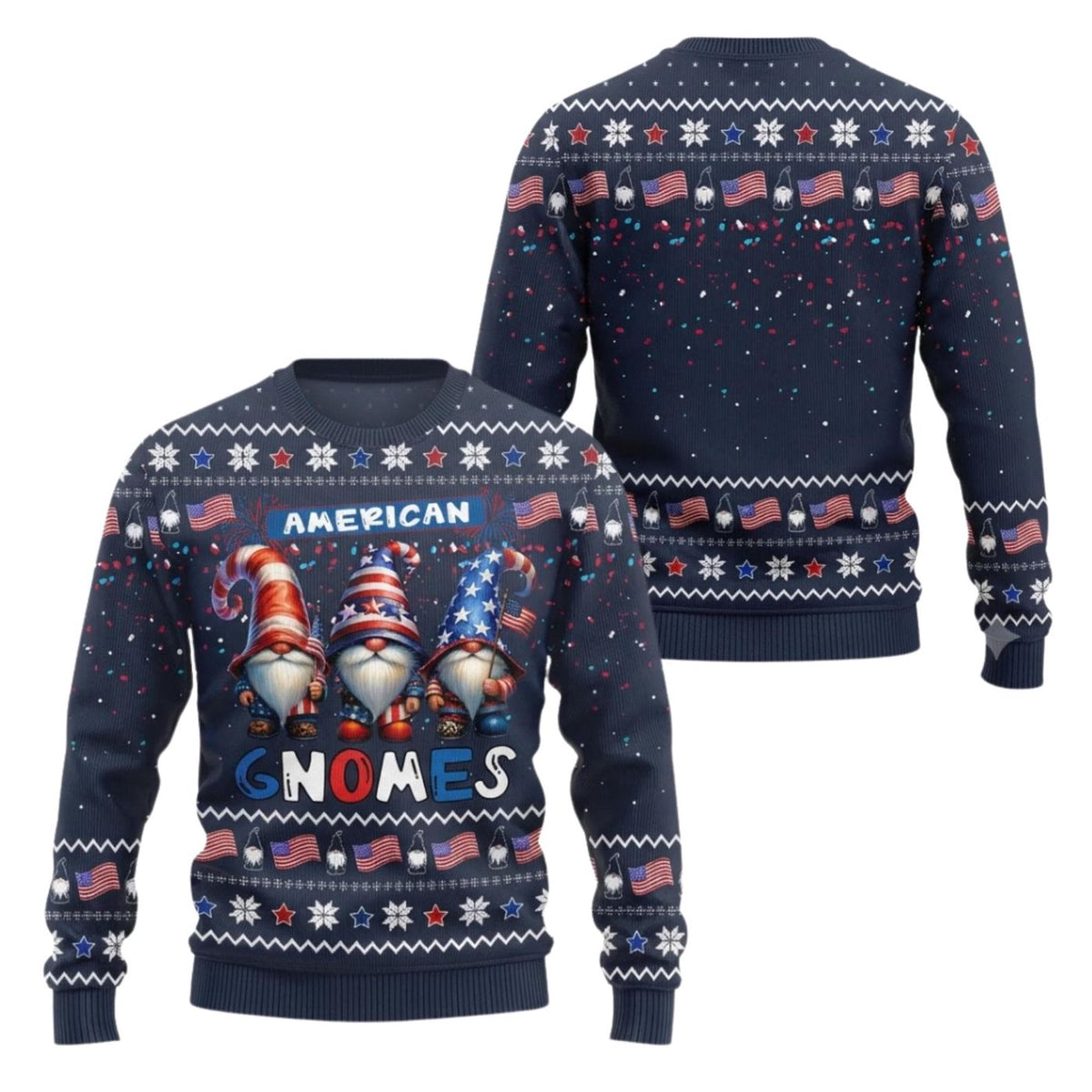 American Gnomes Christmas Sweatshirt Patriotic USA Flag Navy Holiday Pullover