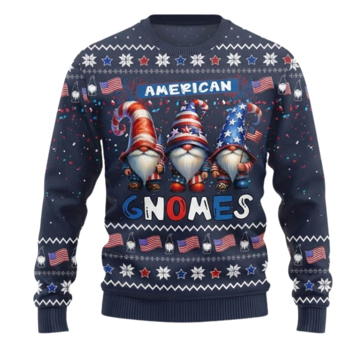American Gnomes Christmas Sweatshirt Patriotic USA Flag Navy Holiday Pullover