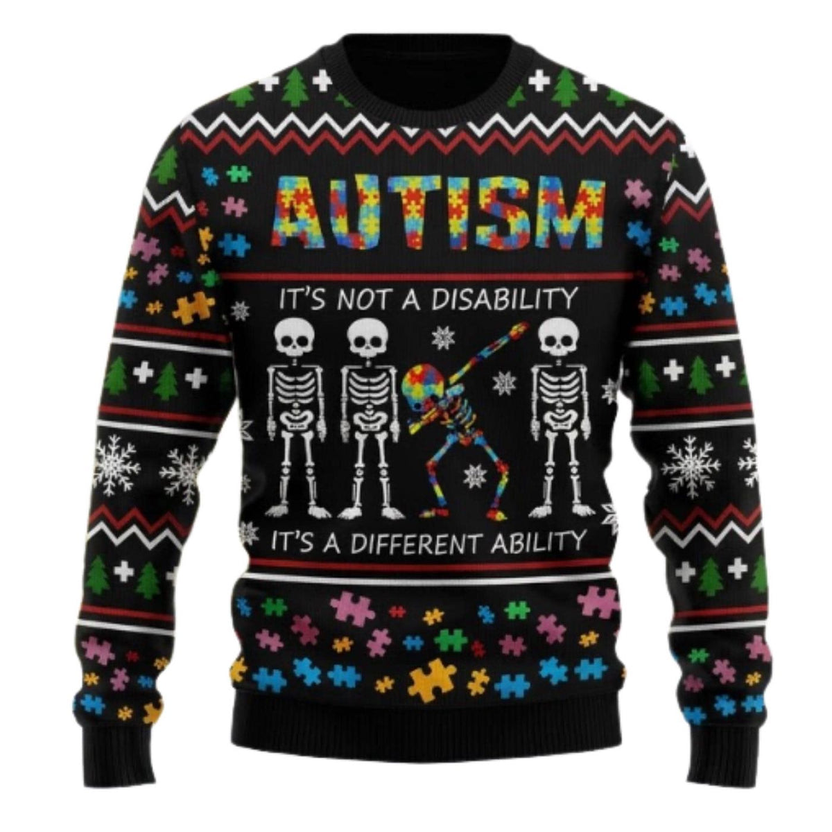 Autism Skeleton Christmas Sweater Different Ability Ugly Jumper Unisex
