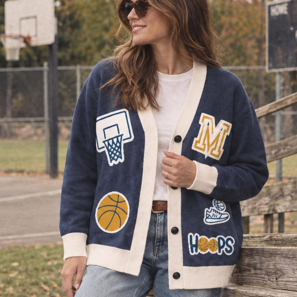 Basketball Cardigan, Varsity Knit with Personalized Number and Initial, Cotton Blend Knit