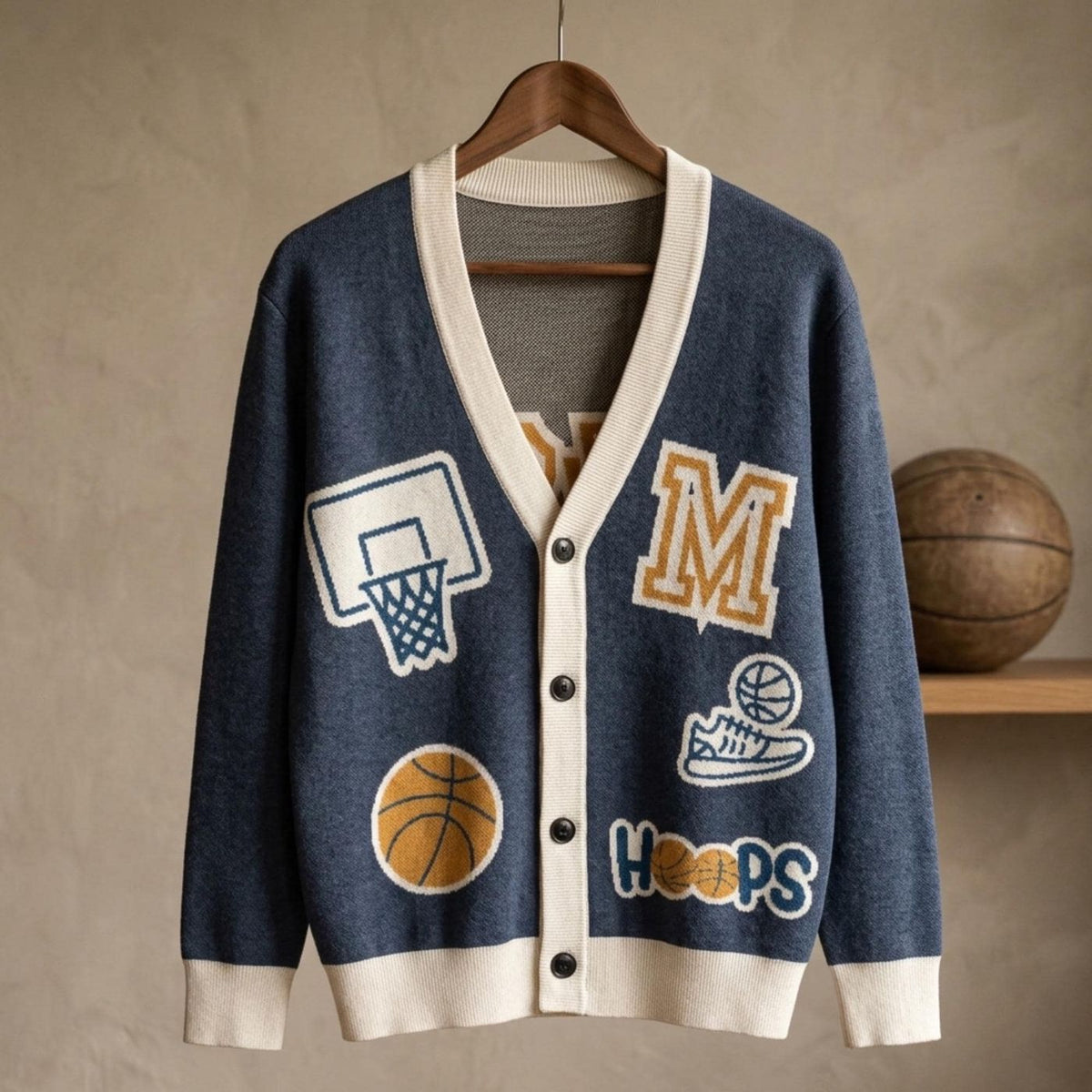 Basketball Cardigan, Varsity Knit with Personalized Number and Initial, Cotton Blend Knit