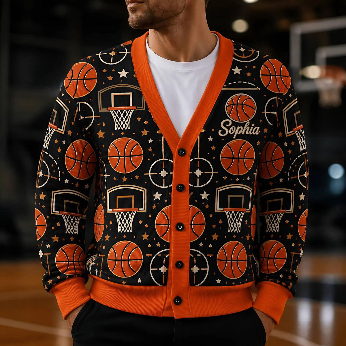 Basketball Knitted Cardigan Unisex V-Neck Sports Sweater
