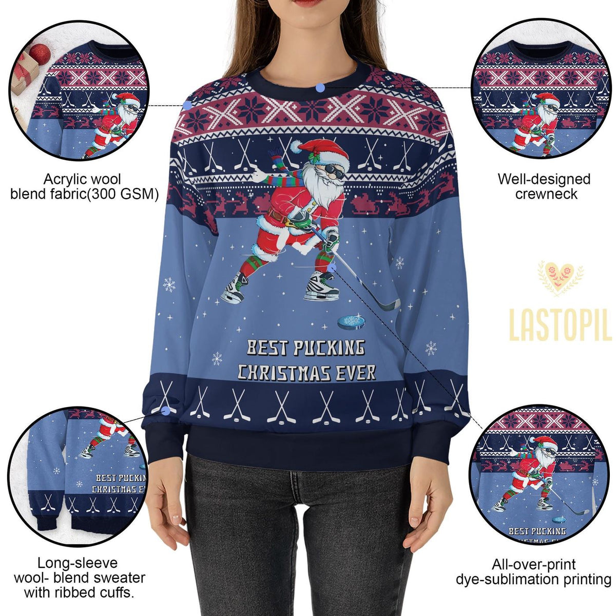 Pucking Christmas Santa Ugly Hockey Sweater Player Pullover Gift