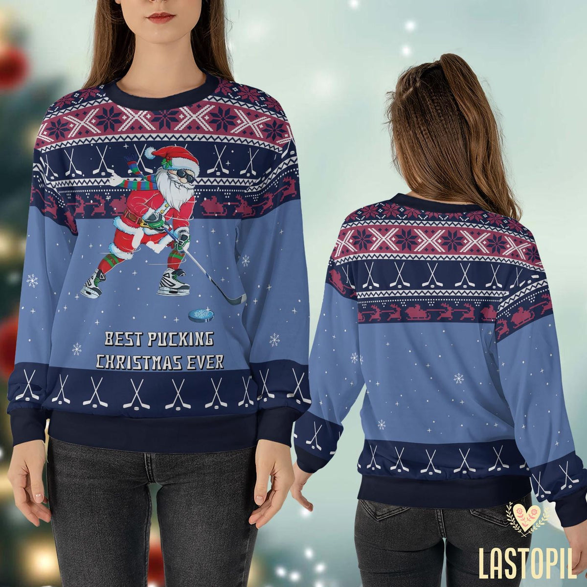 Pucking Christmas Santa Ugly Hockey Sweater Player Pullover Gift