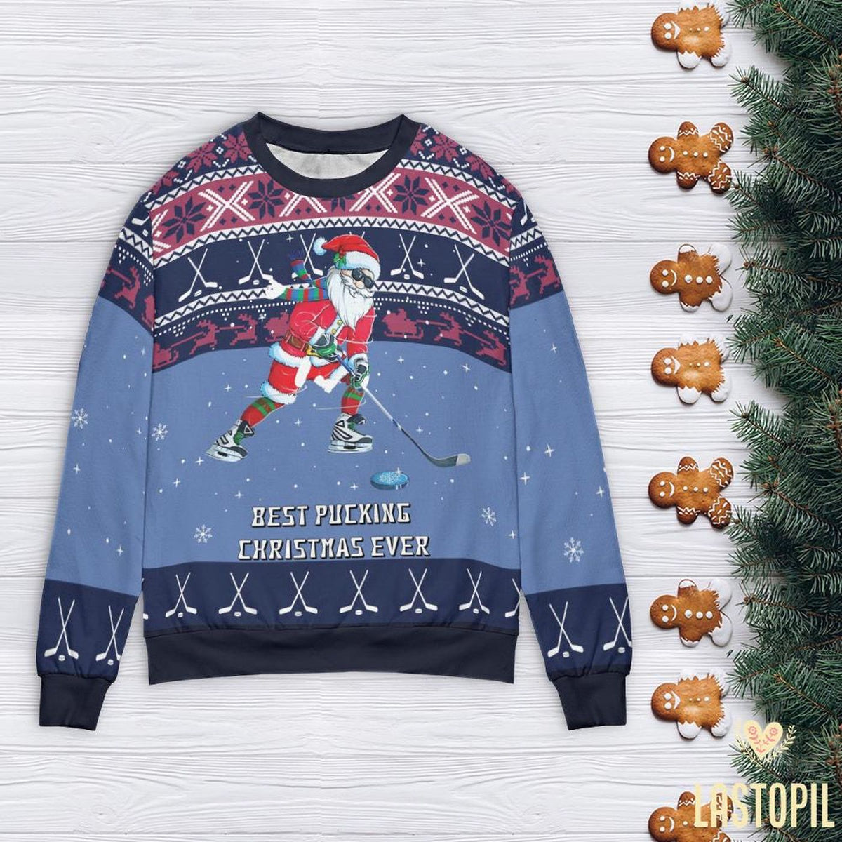Pucking Christmas Santa Ugly Hockey Sweater Player Pullover Gift