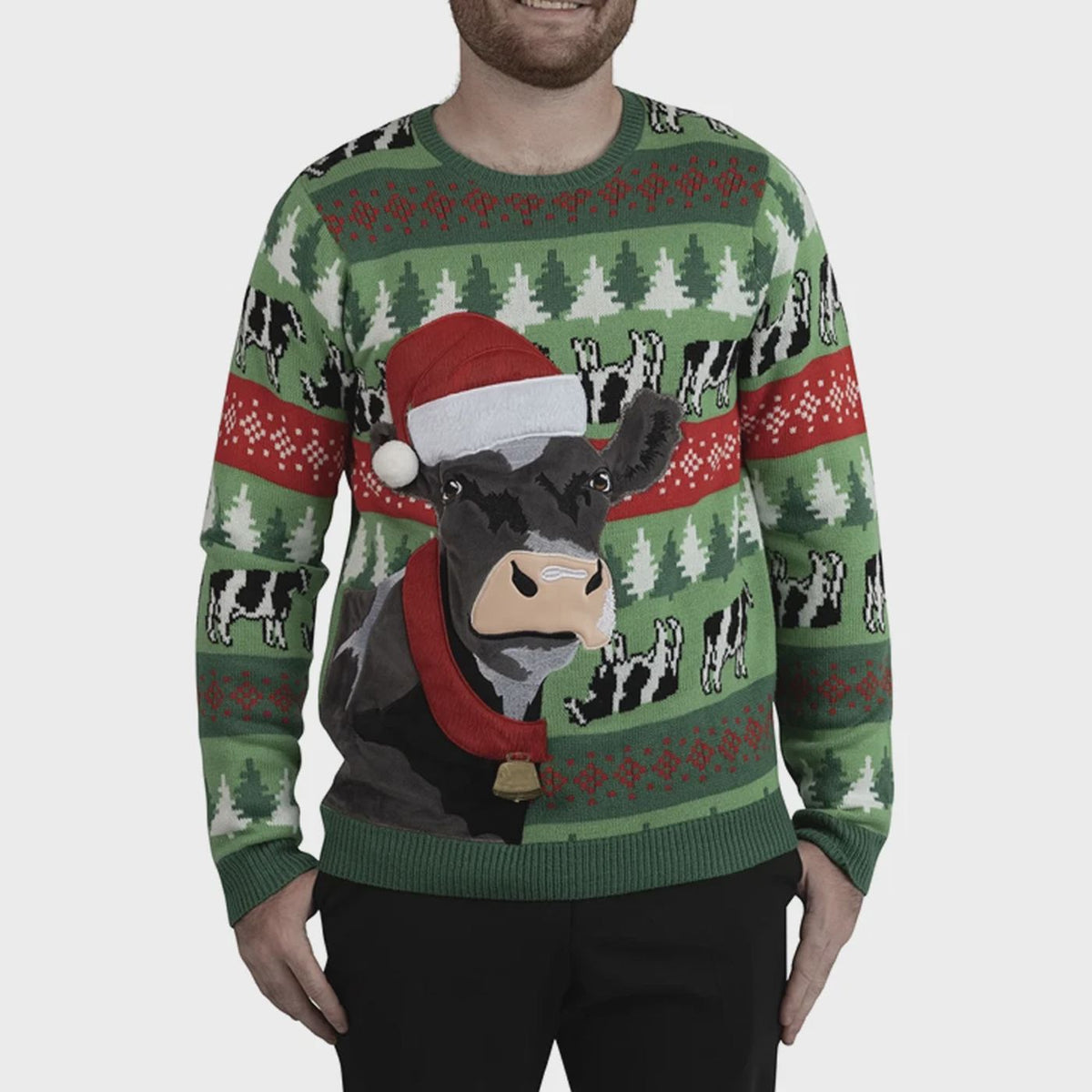 BG Jollidays Men's Cow Claus Ugly Christmas Sweater Festive Holiday S-5XL