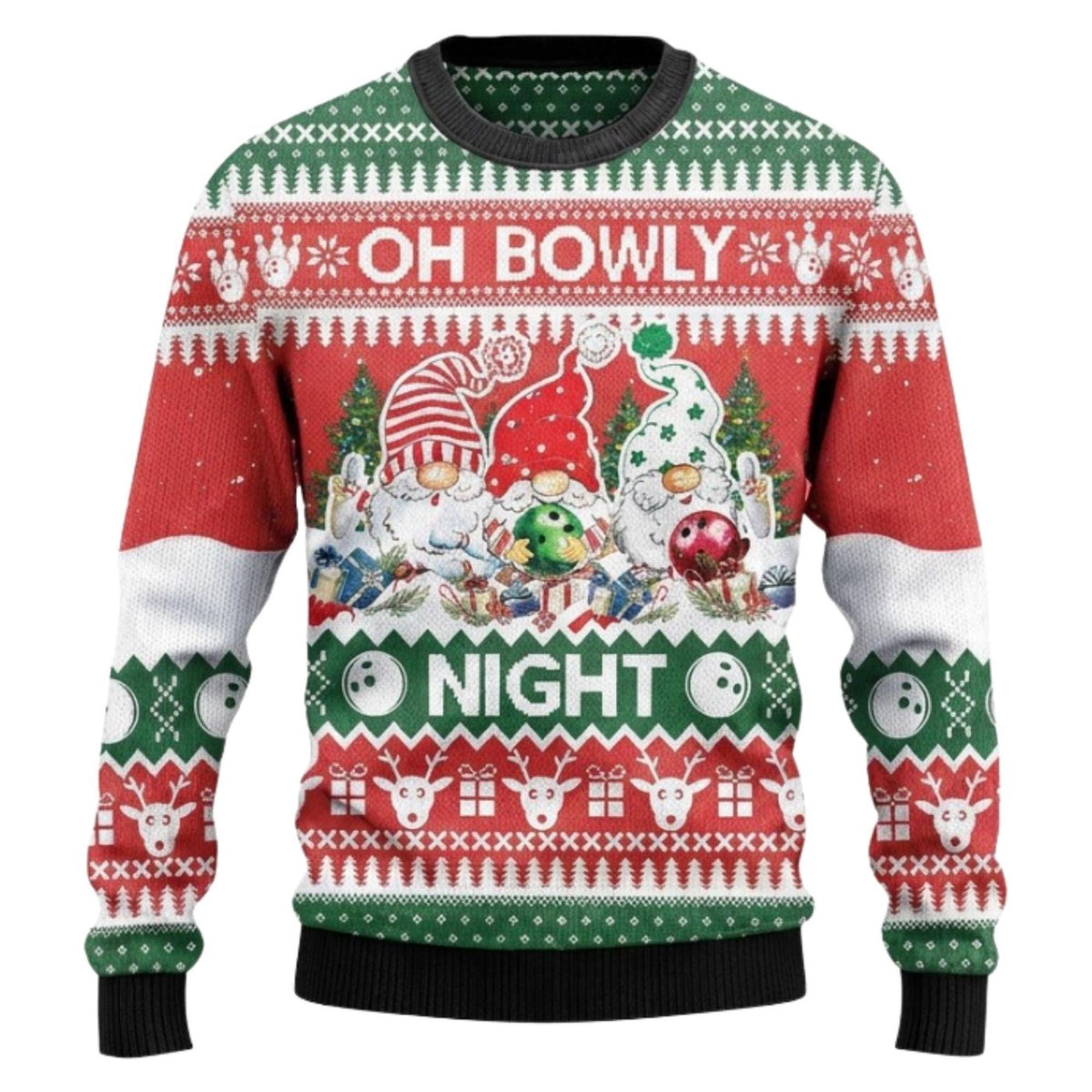 Bowling Christmas Sweater, Oh Bowly Night Ugly Holiday Pullover, Unisex Gift Top