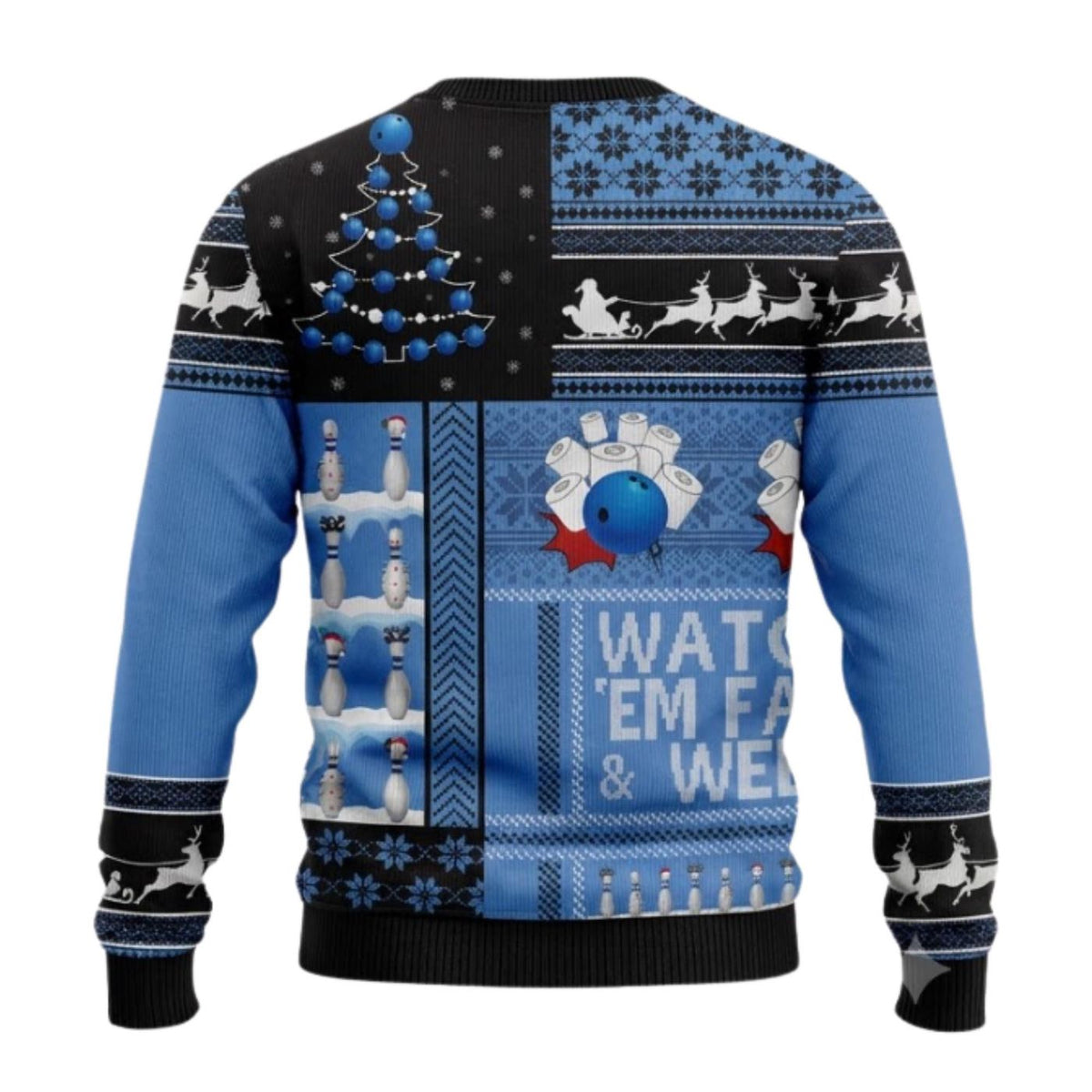 Bowling Ugly Christmas Sweater, Blue Unisex Knit Pullover, Funny Gift for Bowling Lovers