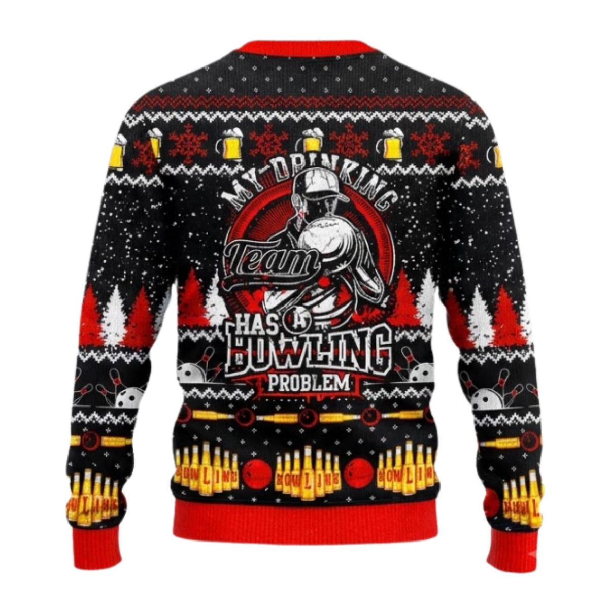 Bowling Ugly Christmas Sweater, Funny Drinking Team Knitted Pullover, Unisex Bowler Gift