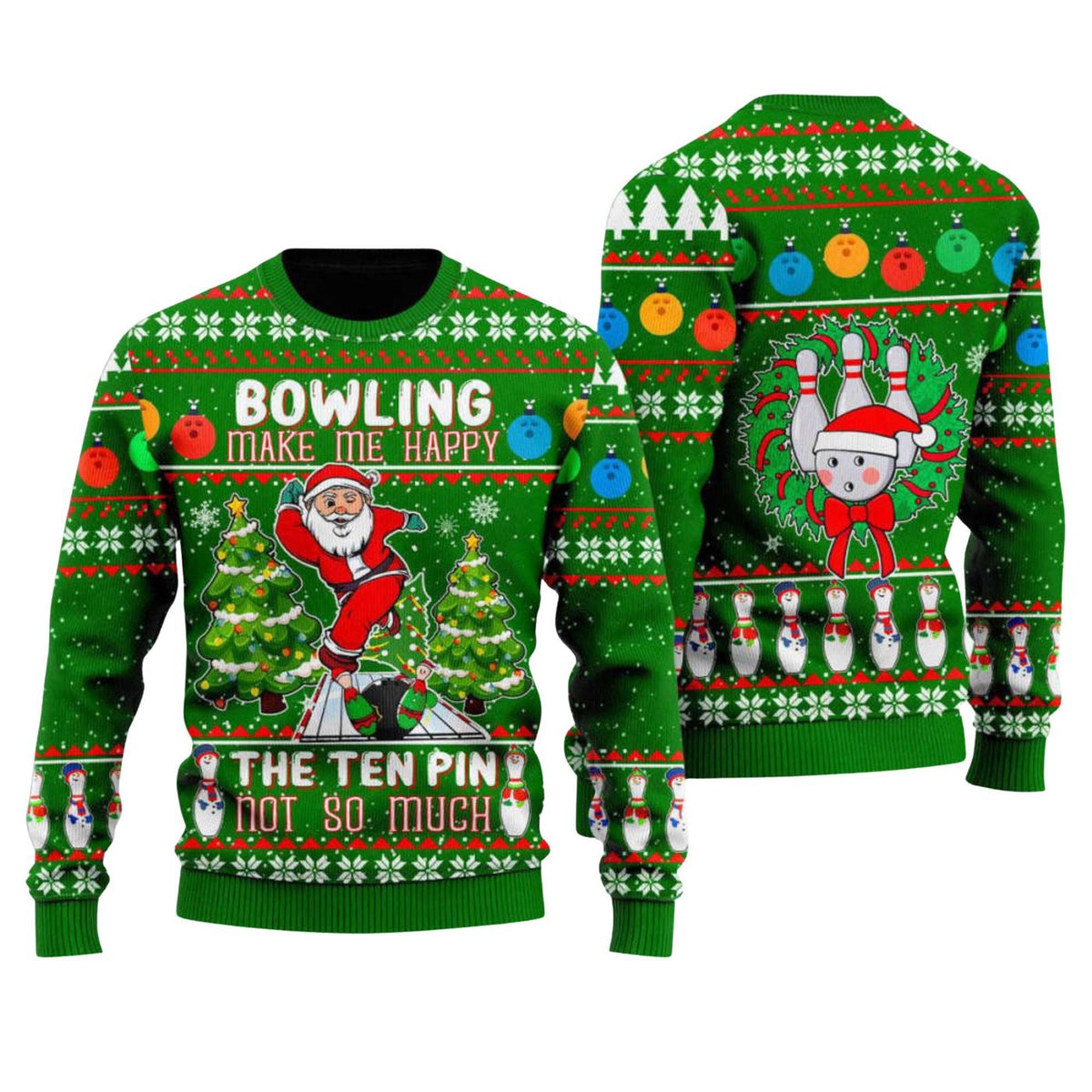 Bowling Ugly Christmas Sweater, Funny Santa Unisex Pullover, Holiday Gift for Bowlers
