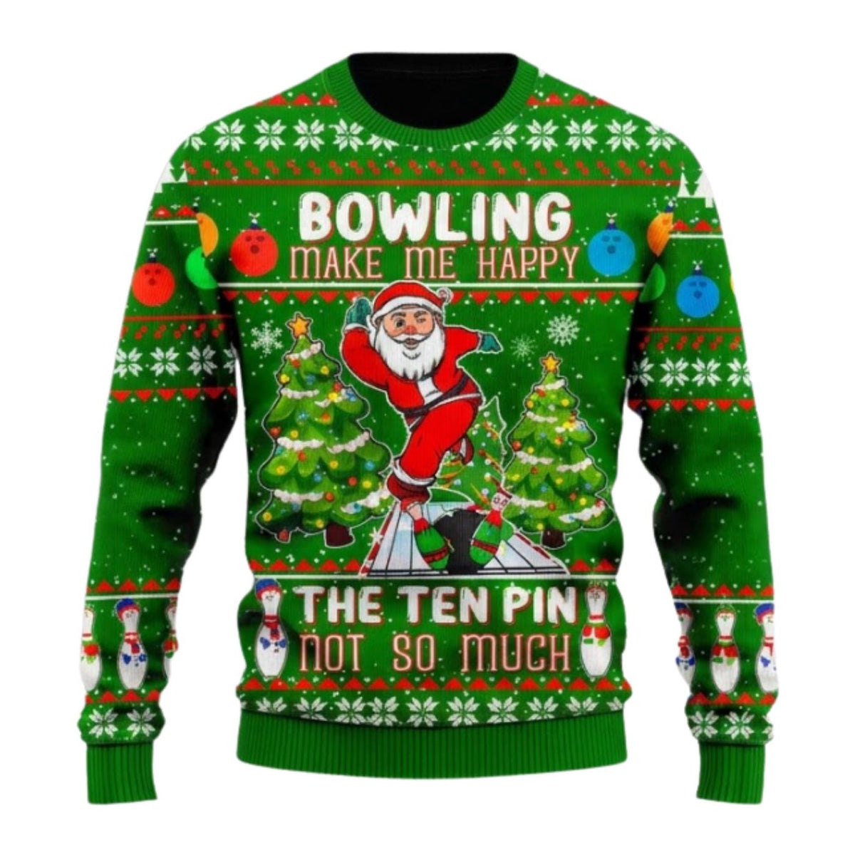 Bowling Ugly Christmas Sweater, Funny Santa Unisex Pullover, Holiday Gift for Bowlers