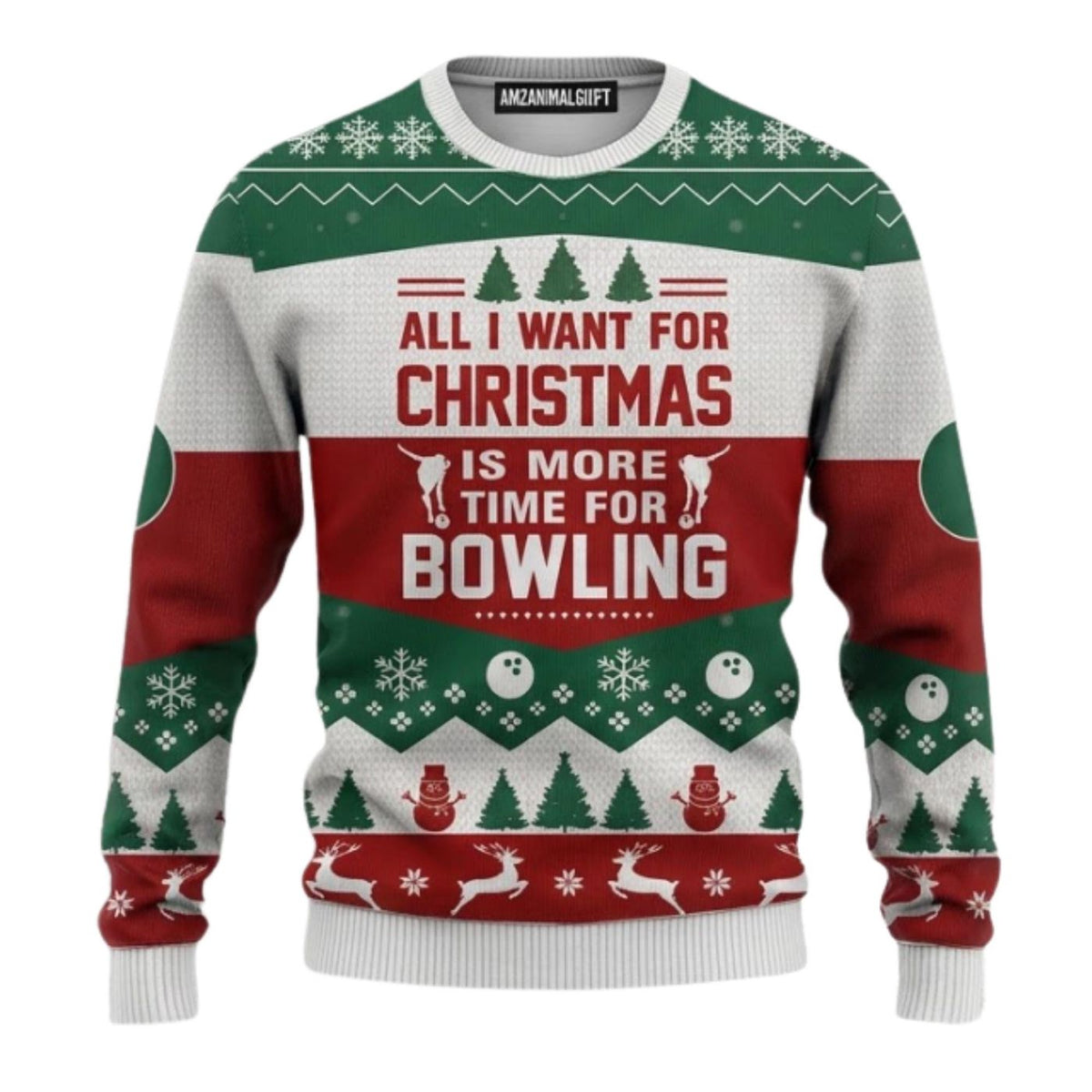 Bowling Ugly Christmas Sweater, More Time for Bowling, Funny Unisex Knitted Pullover