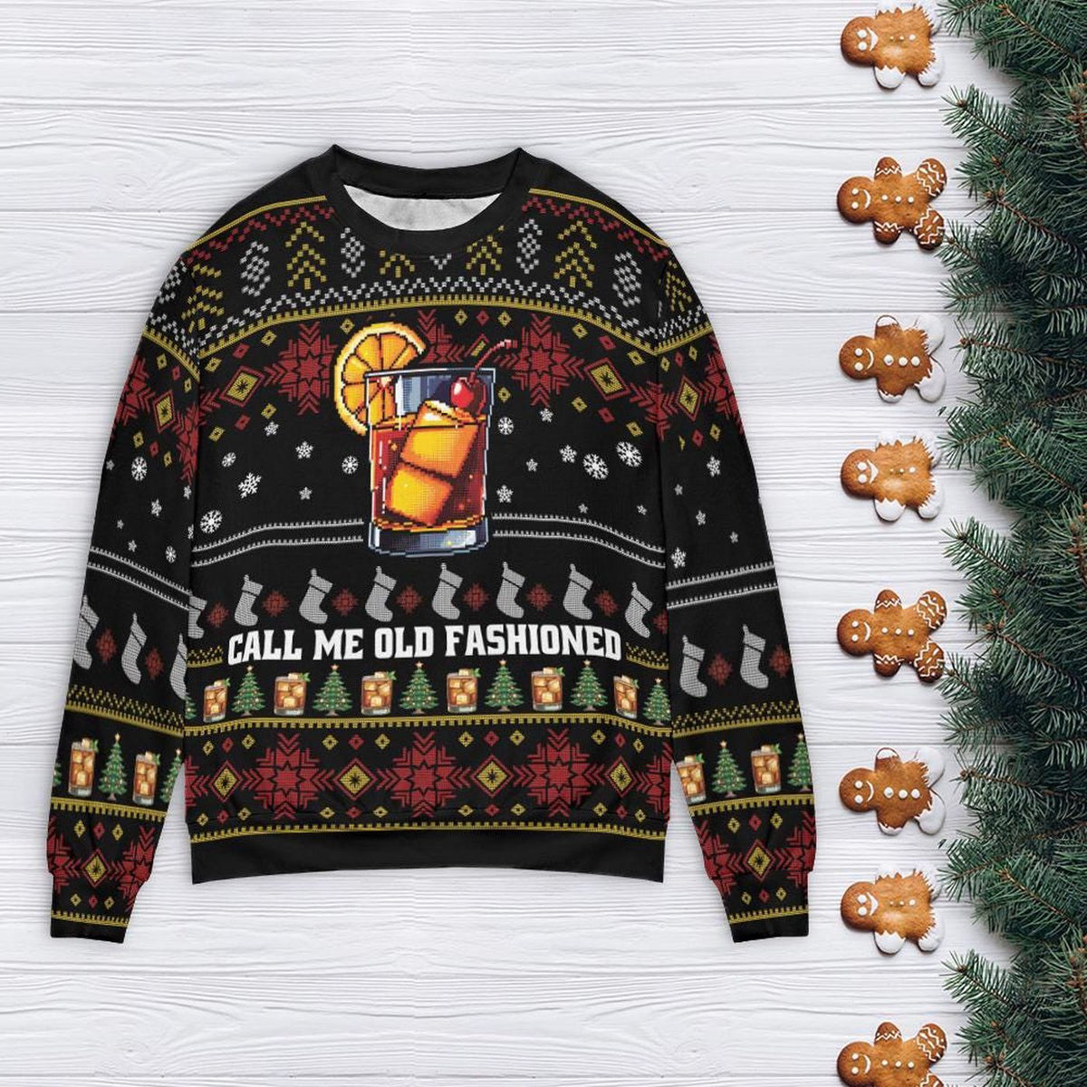 Old Fashioned Christmas Ugly Sweater Whiskey Sweatshirt Bourbon Lover Gift
