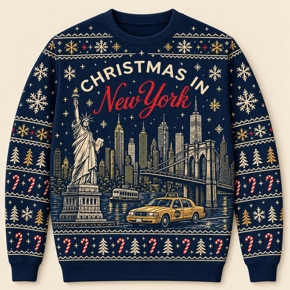 Christmas in New York Ugly Sweater, NYC Skyline Holiday Sweatshirt, New York City Travel Gift, Festive Party Pullover