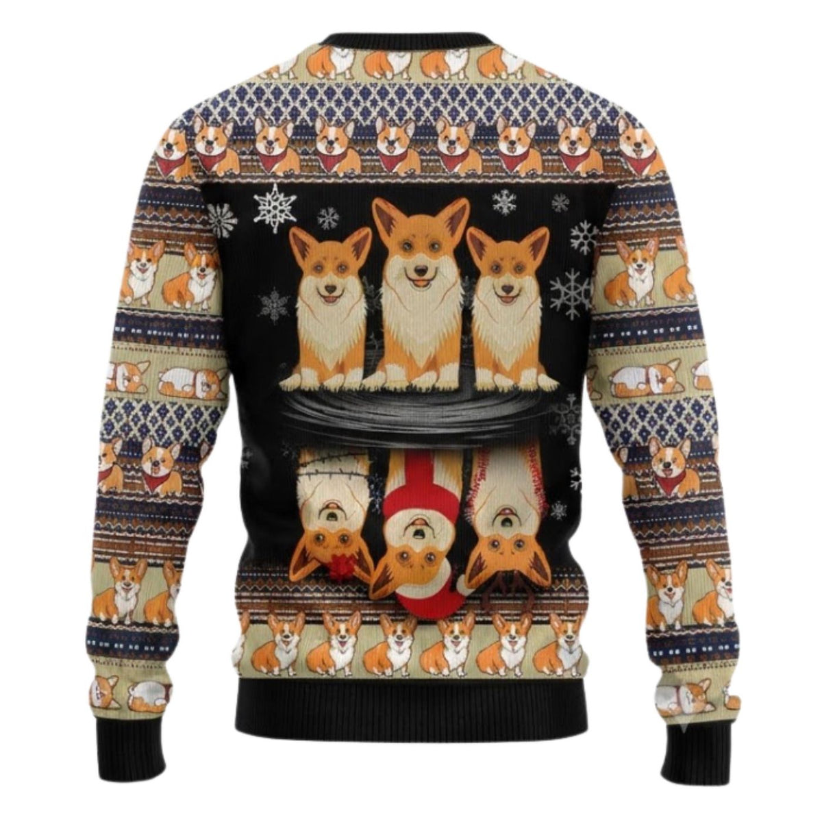 Corgi Christmas Sweatshirt Cute Dog Snowflake Print Black Holiday Pullover