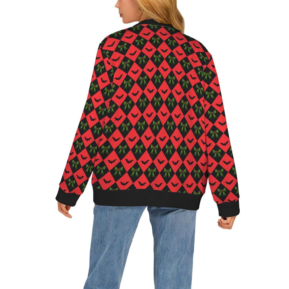 Creepy Christmas Bat Bow Cardigan Spooky Ugly Sweater Horror Holiday Gift