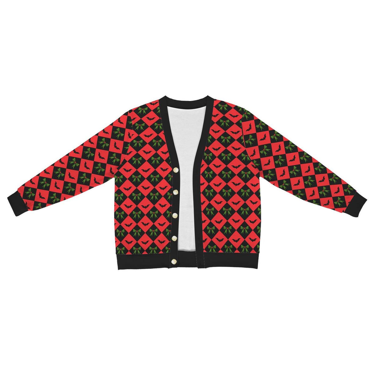 Creepy Christmas Bat Bow Cardigan Spooky Ugly Sweater Horror Holiday Gift