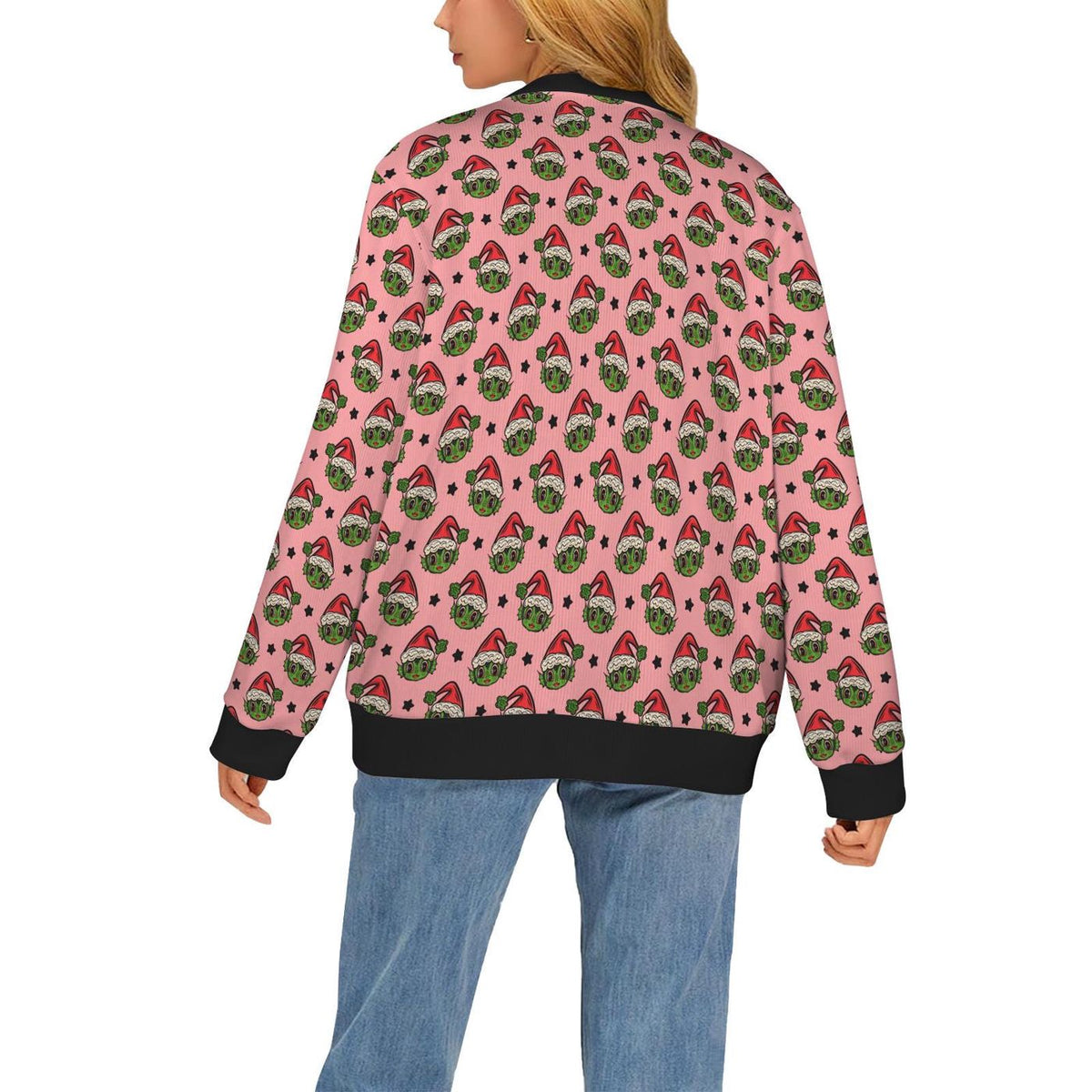 Creepy Pink Santa Cardigan Spooky Monster Ugly Sweater Hallowmas Clothing