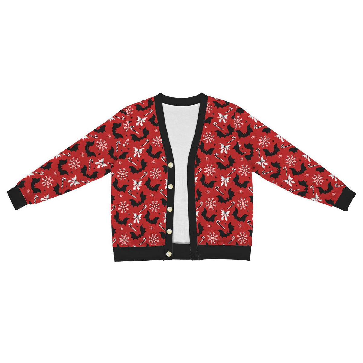 Creepy Xmas Bat Bow Snowflake Cardigan Spooky Ugly Sweater Holiday Gift