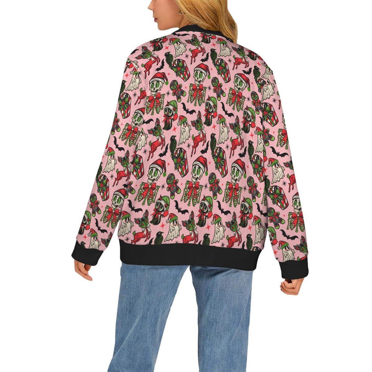 Creepy Xmas Bat Santa Skull Ghost Black Cat Cardigan Spooky Ugly Sweater