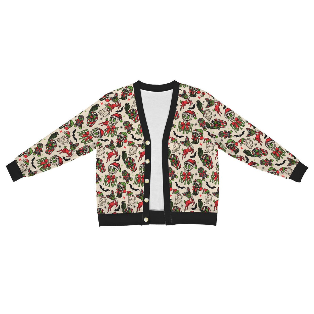 Creepy Xmas Bat Santa Skull Ghost Black Cat Cardigan Spooky Ugly Sweater Hallowmas Printed Sweater