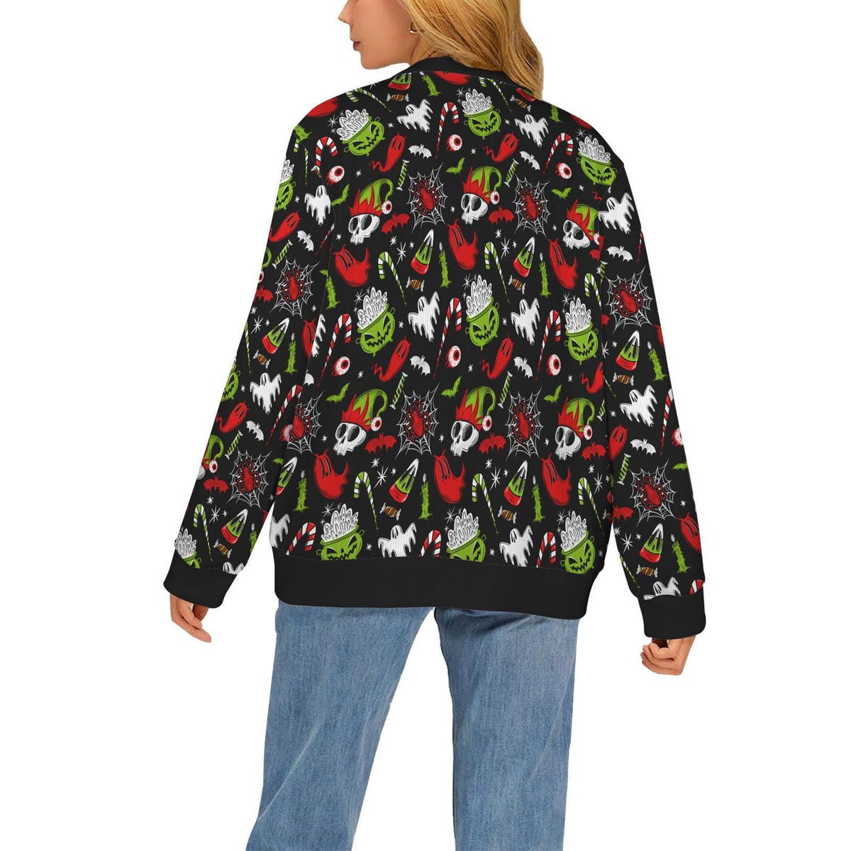 Creepy Xmas Bat Santa Skull Ghost Cardigan Spooky Ugly Sweater