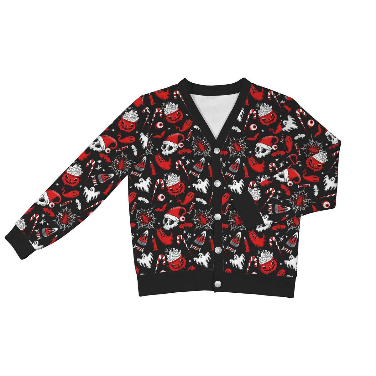 Creepy Xmas Bat Santa Skull Ghost Cardigan Spooky Ugly Sweater Hallowmas Printed Sweater