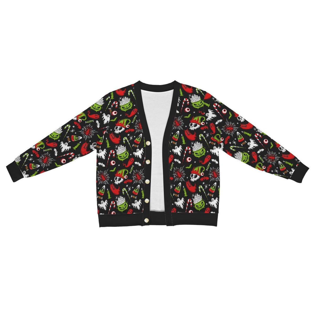 Creepy Xmas Bat Santa Skull Ghost Cardigan Spooky Ugly Sweater