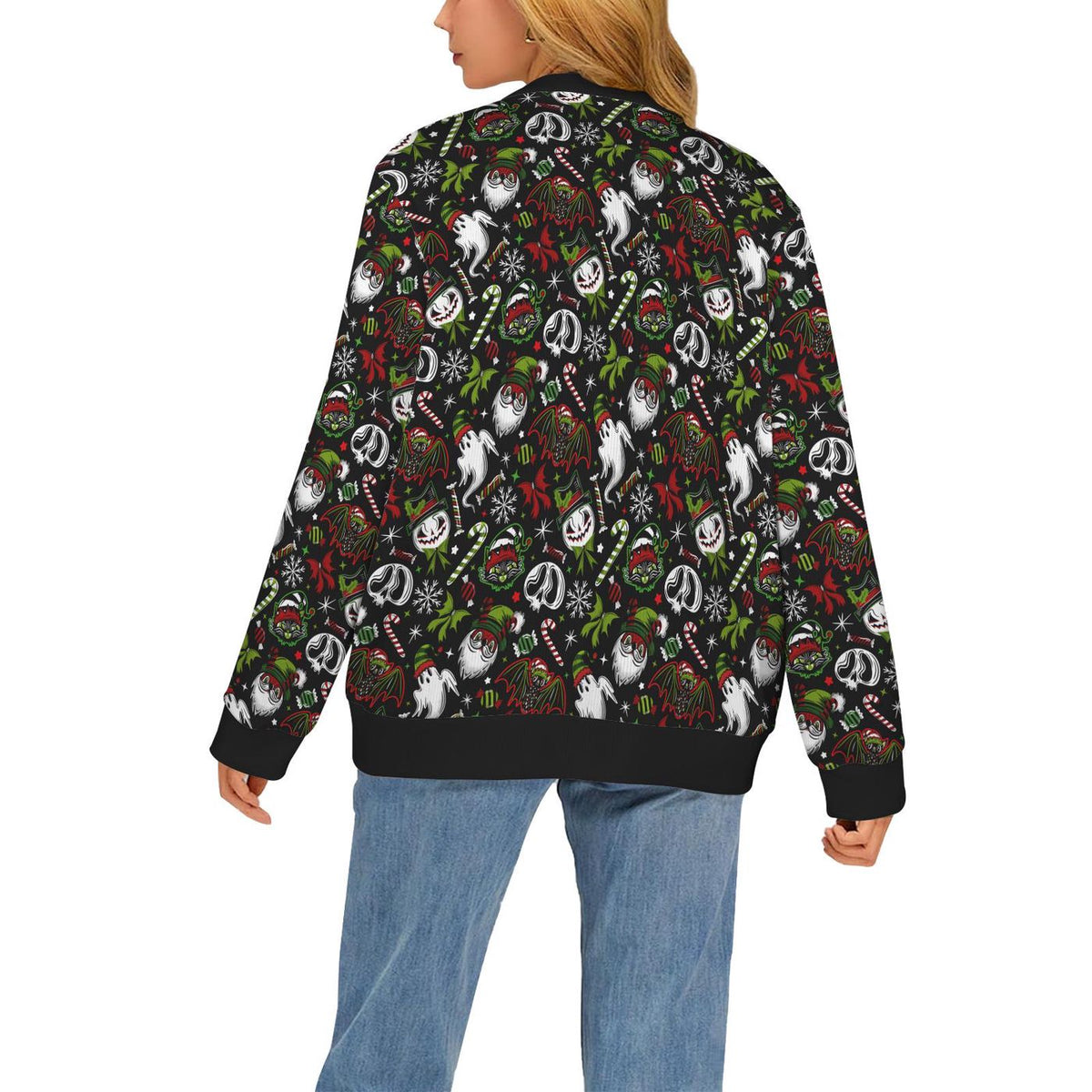 Creepy Xmas Bat Santa Skull Ghost Snowman Cardigan Holiday Gift