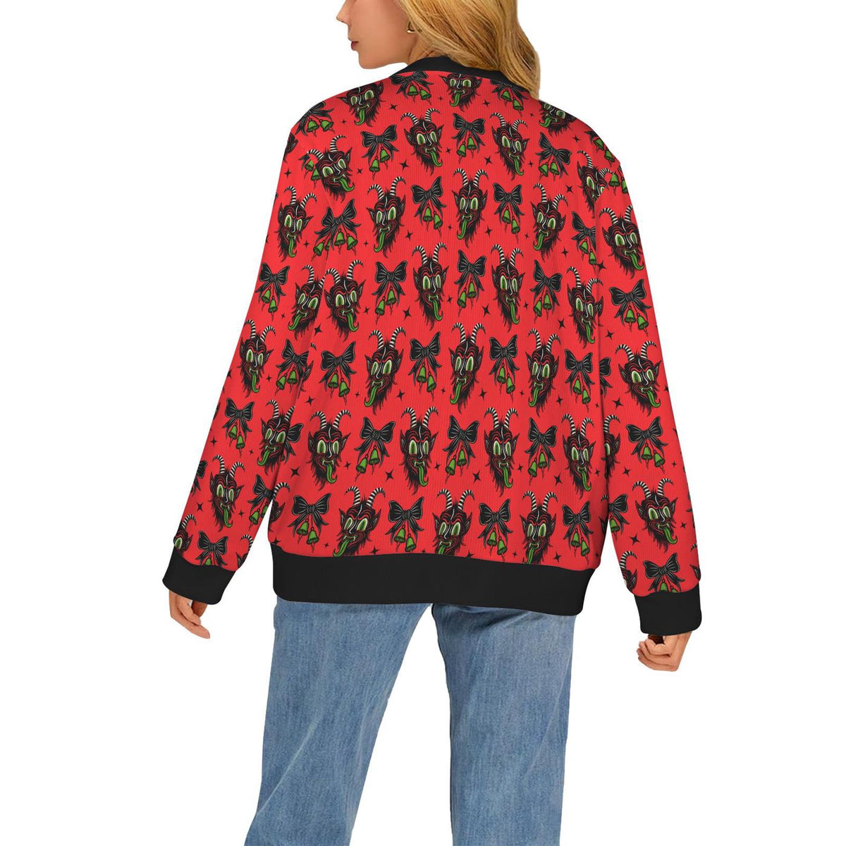 Creepy Krampus Cardigan Spooky Ugly Sweater Cryptmas Printed Sweater