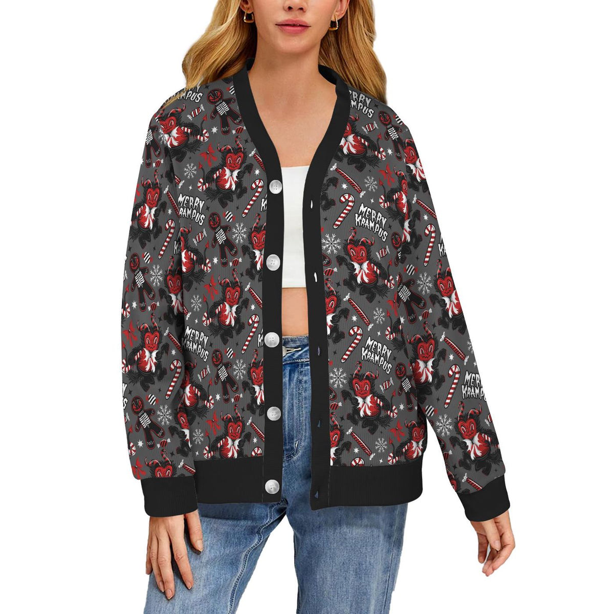 Creepy Krampusnacht Gingerdead Cardigan Spooky Ugly Sweater