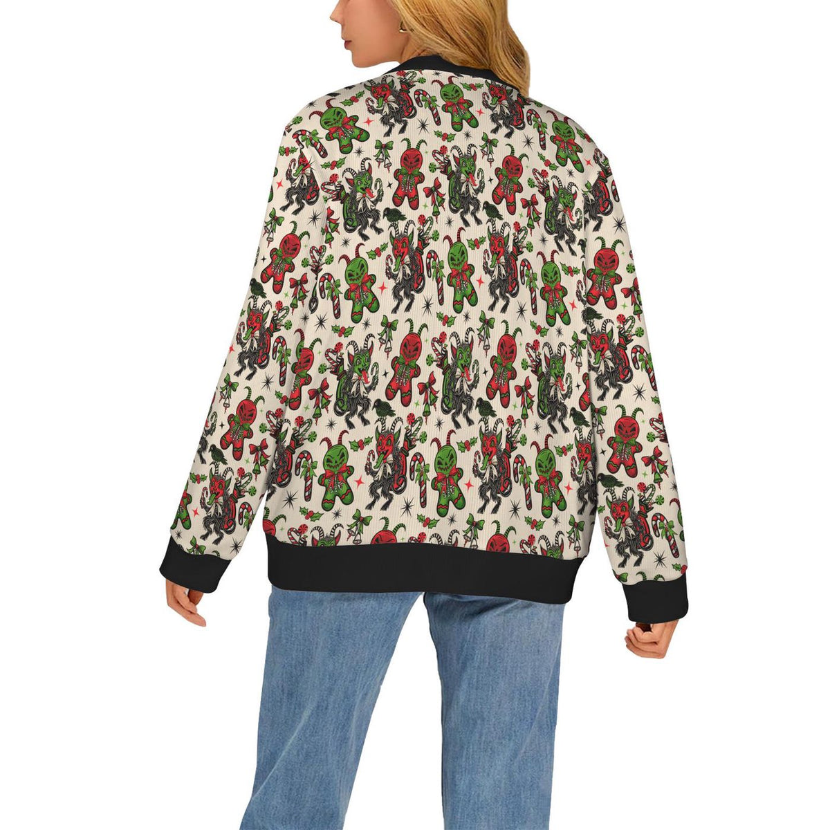 Creepy Xmas Krampus Cardigan Spooky Ugly Sweater Cryptmas Printed Sweater