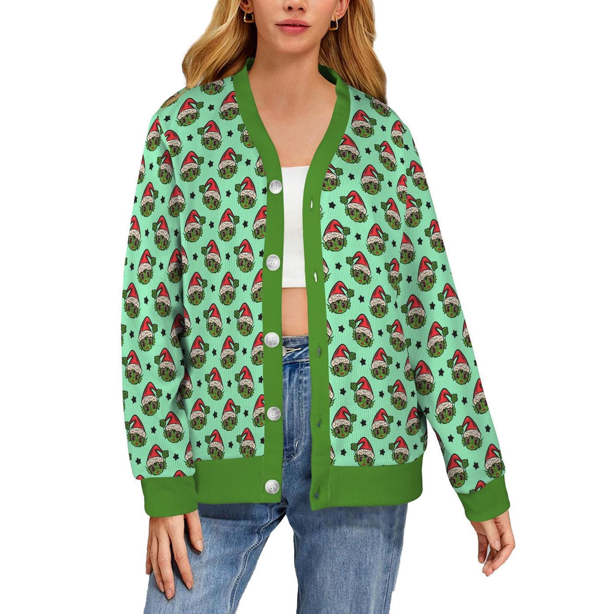 Creepy Sea Creature Santa Cardigan Spooky Monster Ugly Sweater
