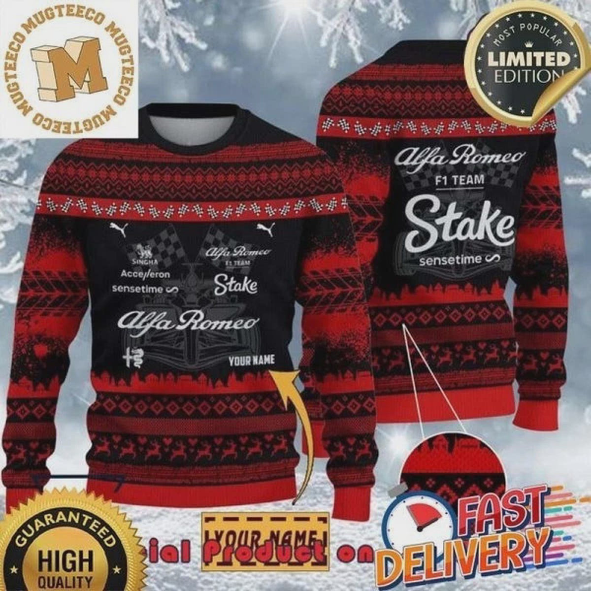 Custom Alfa.Romeo F1 Team Racing Ugly Christmas Sweater Holiday Xmas Gifts