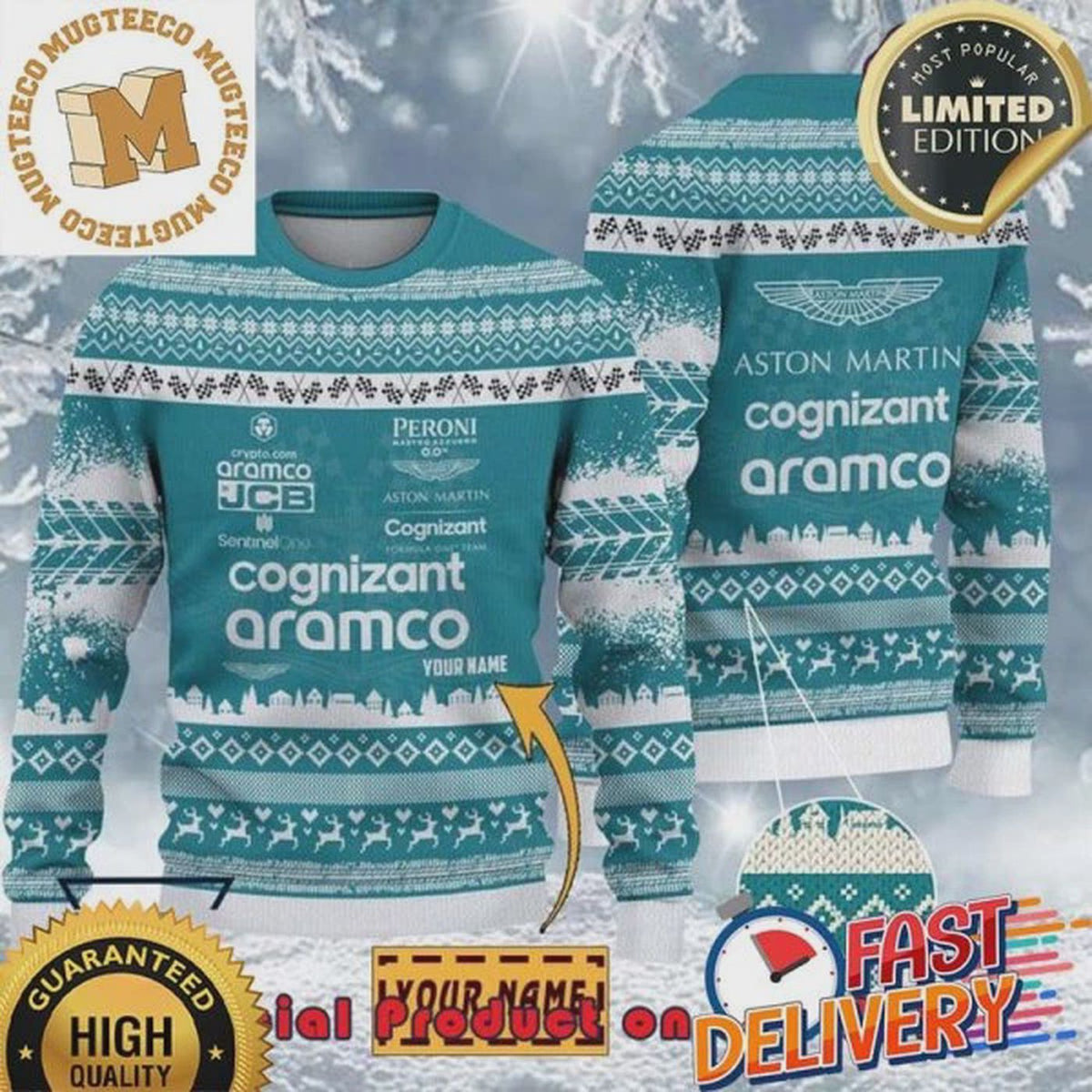 Custom Aston.Martin Cognizant F1 Team Racing Ugly Christmas Sweater Xmas Gifts
