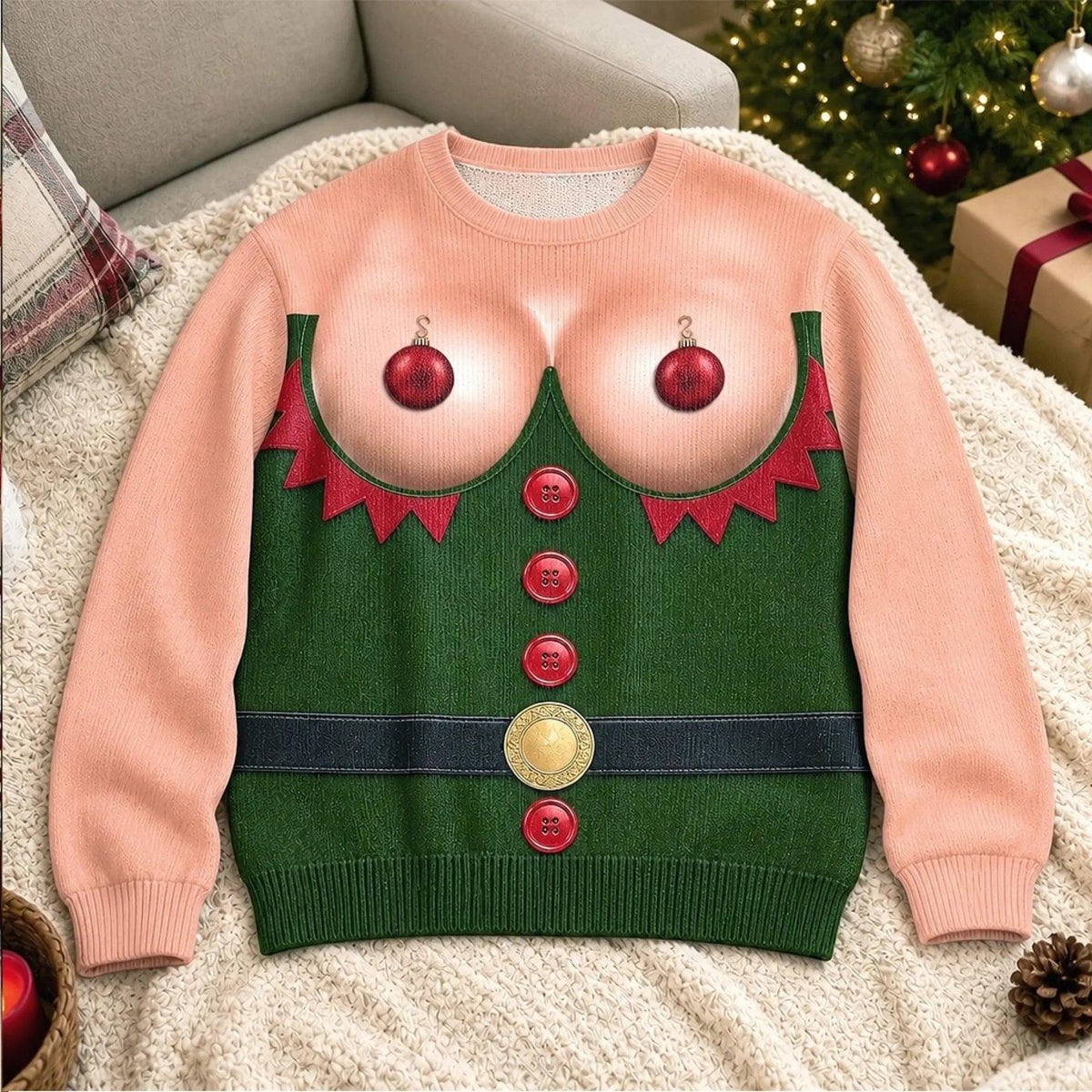 Custom Funny Ugly Christmas Sweatshirt Santa Party Girl Gift