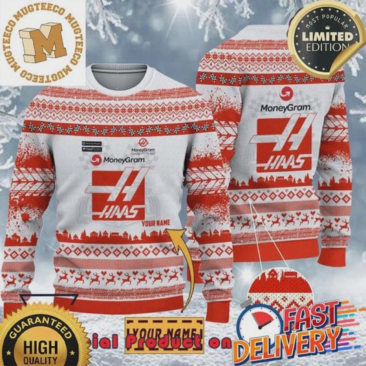 Custom Haass F1 Team Racing Ugly Christmas Sweater Xmas Gifts