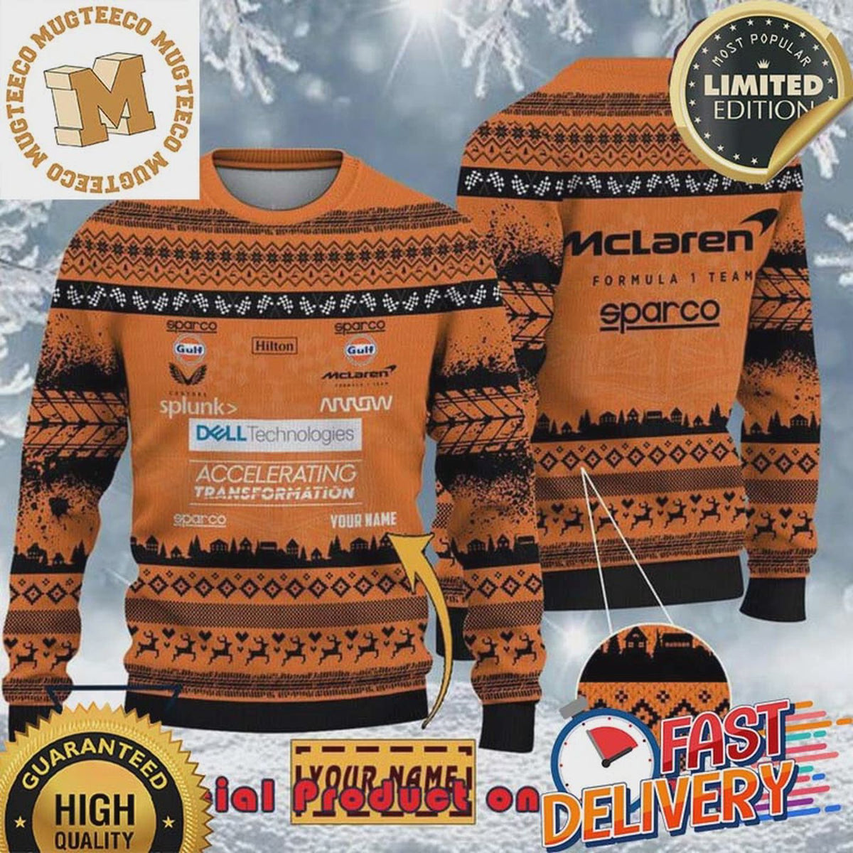 Custom McLare.n F1 Racing Team Ugly Christmas Sweater Holiday Xmas Gifts