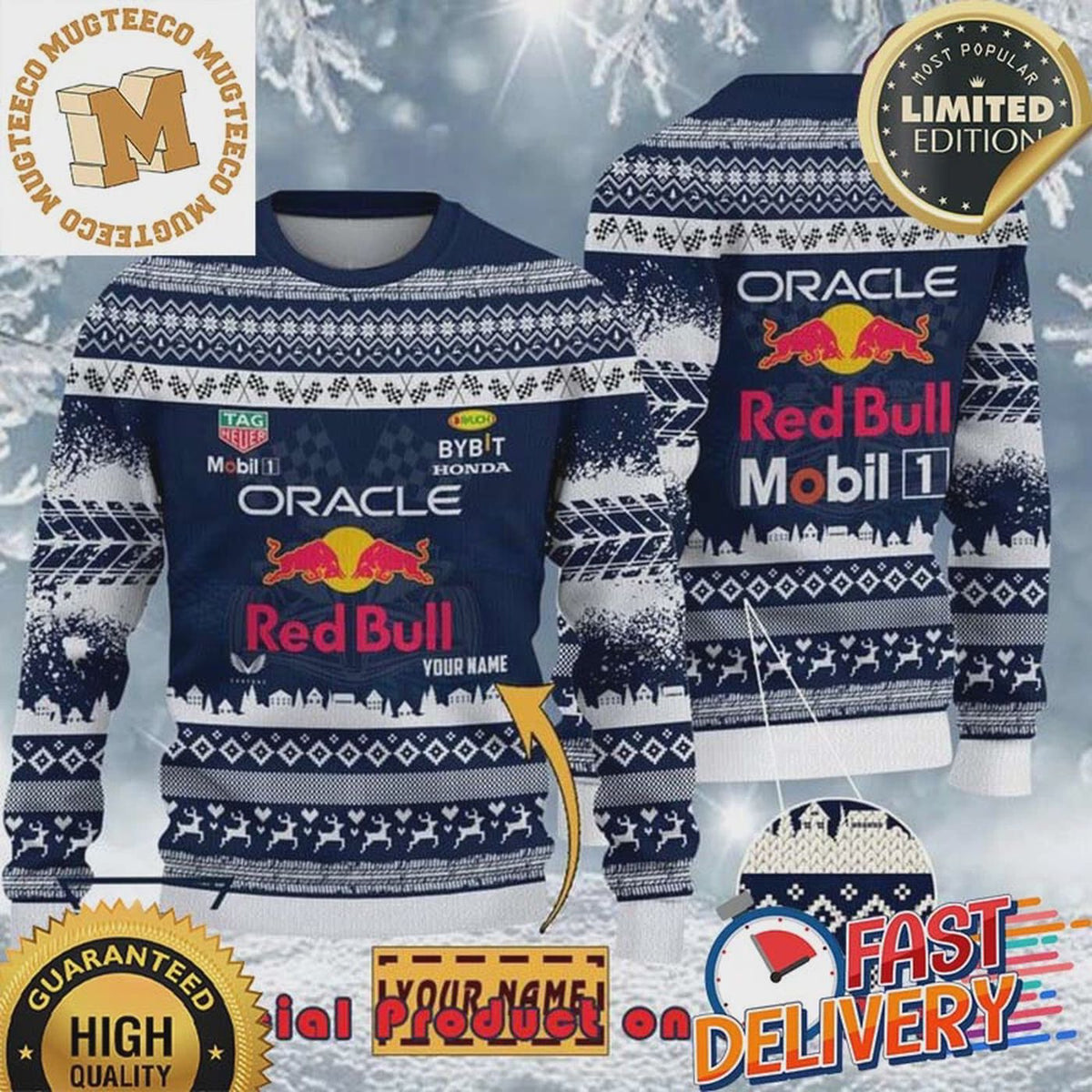 Custom Red.Bull F1 Racing Team Ugly Christmas Sweater Holiday Xmas Gifts