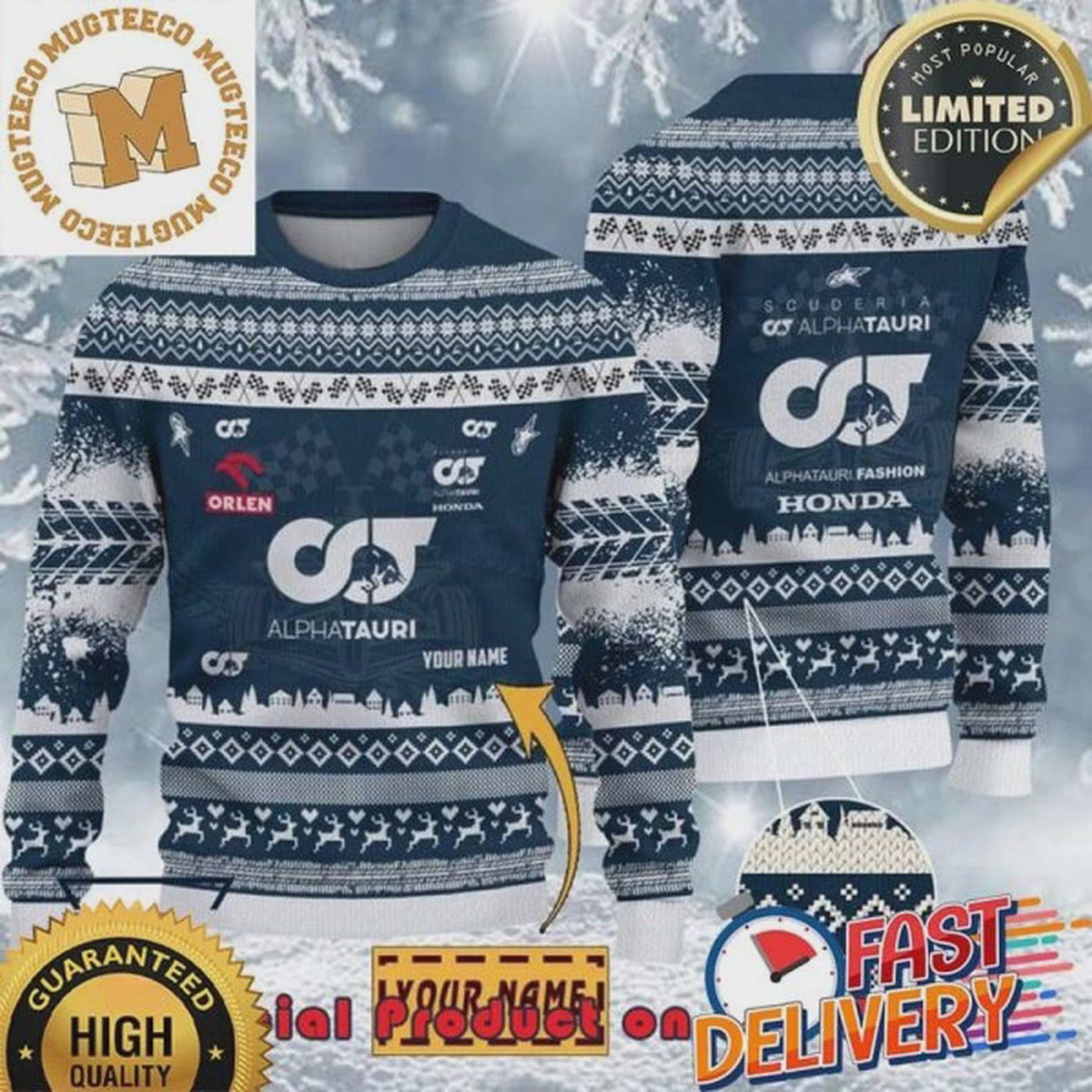 Custom Scuderia 1AlphaTauri F1 Racing Team Ugly Christmas Sweater Holiday Gifts