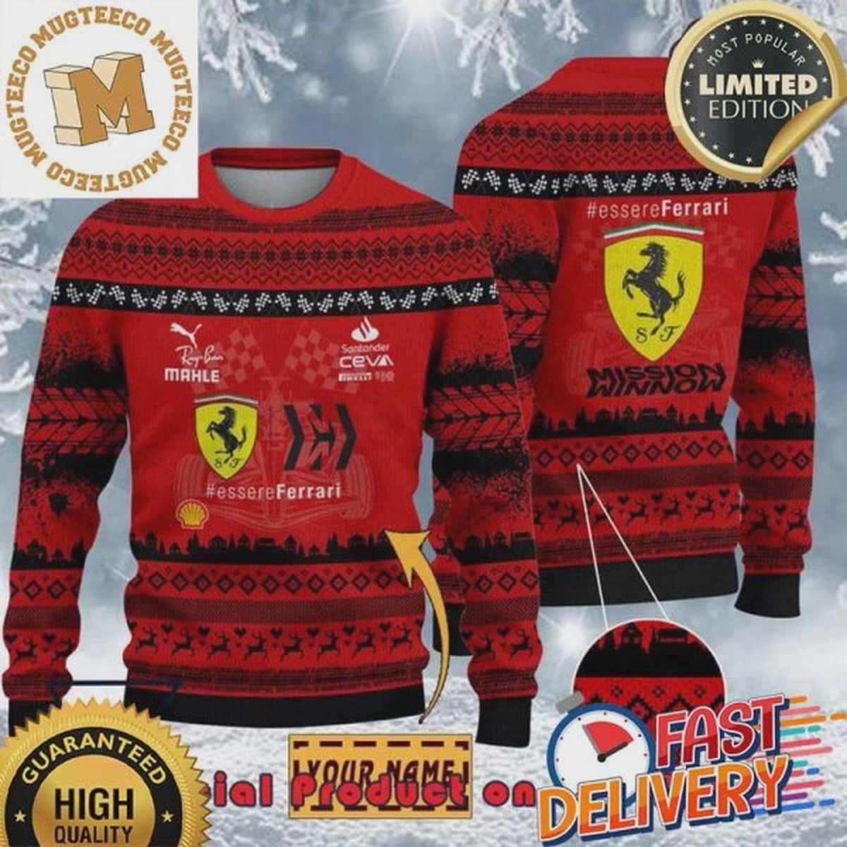 Custom Scuderia Ferrar.i F1 Racing Team Ugly Christmas Sweater Xmas Gifts