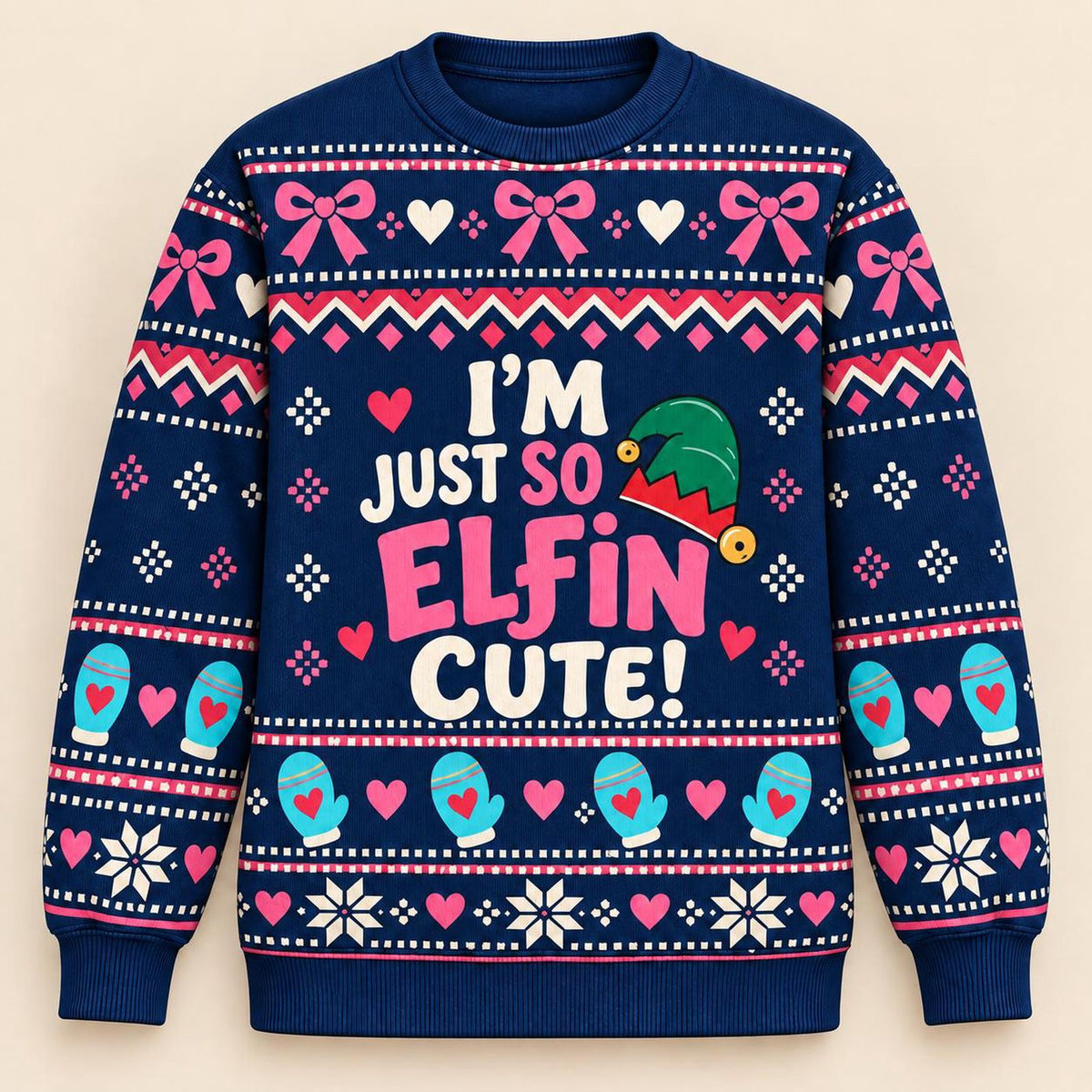 Cute Elf Ugly Christmas Sweater, Pink Bow Holiday Sweatshirt, Funny Festive Xmas Party Pullover for Women