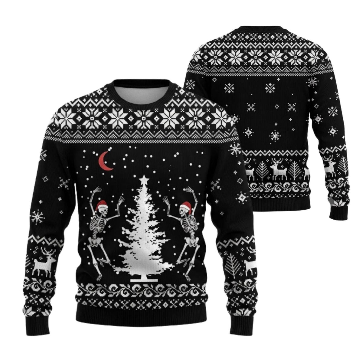 Dancing Skeleton Christmas Sweater, Funny Black Ugly Xmas Sweater, Unisex Holiday Gift