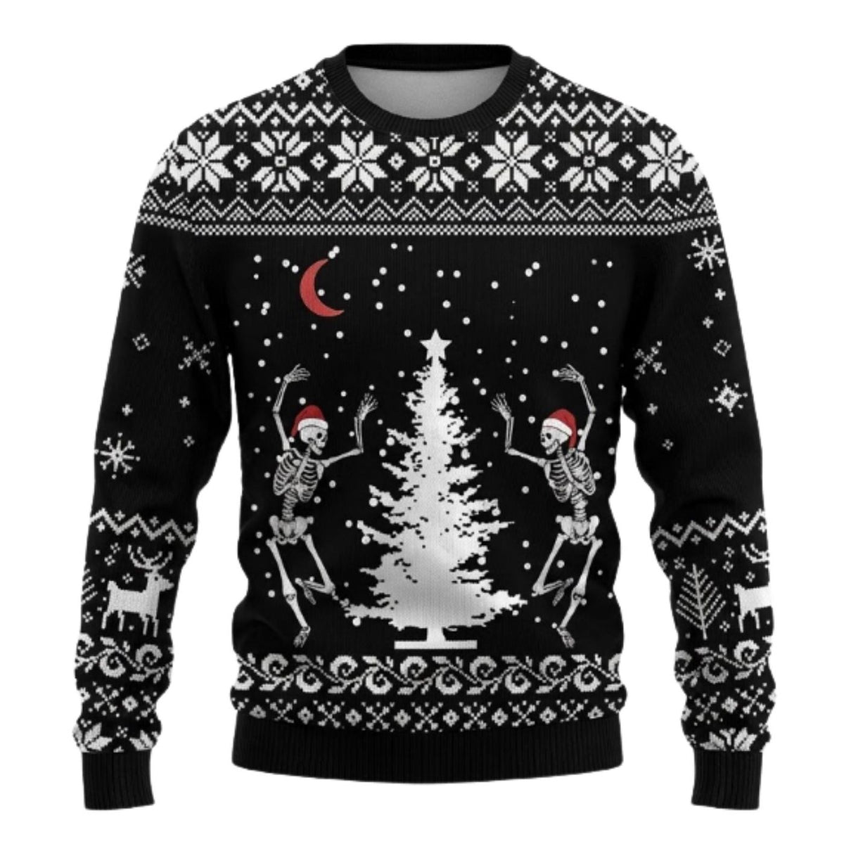 Dancing Skeleton Christmas Sweater, Funny Black Ugly Xmas Sweater, Unisex Holiday Gift