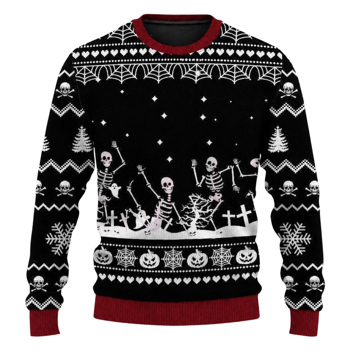 Dancing Skeleton Christmas Sweater Gothic Halloween Ugly Xmas Jumper Spooky Gift