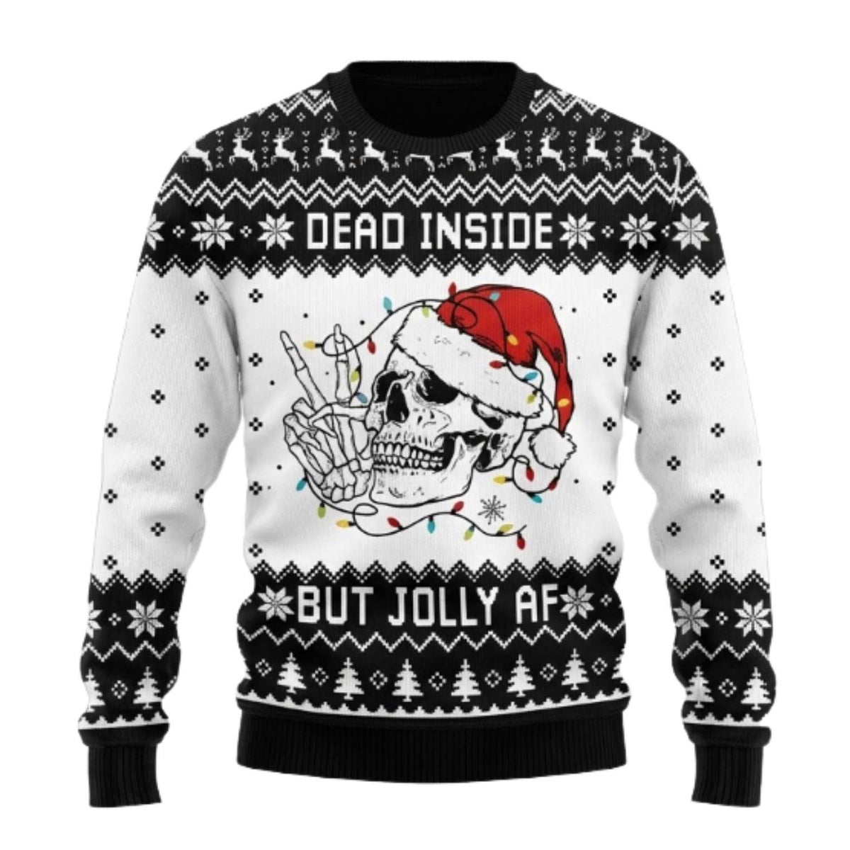 Dead Inside But Jolly AF Ugly Christmas Sweater, Funny Skull Xmas Jumper Unisex Gift